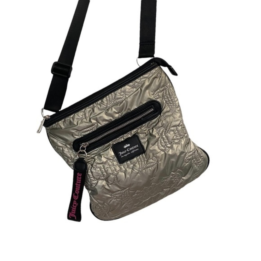 Juicy Couture Large Metallic Quilted Messenger Slim Crossbody Bag